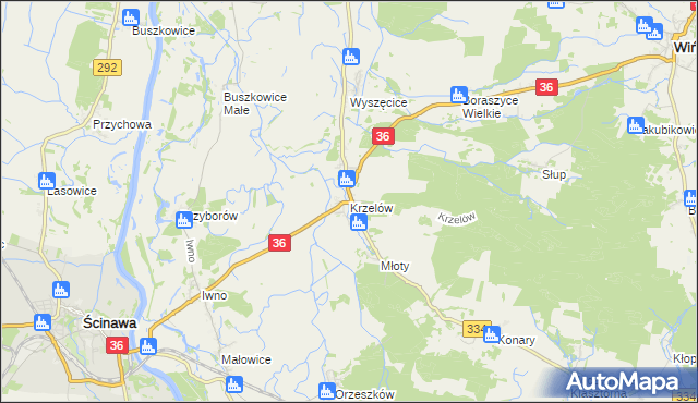 mapa Krzelów gmina Wińsko, Krzelów gmina Wińsko na mapie Targeo