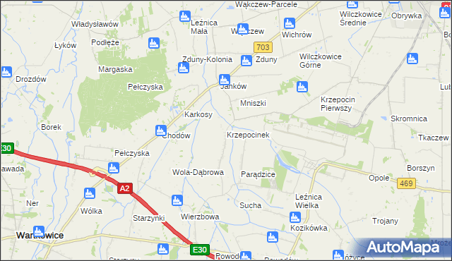 mapa Krzepocinek, Krzepocinek na mapie Targeo