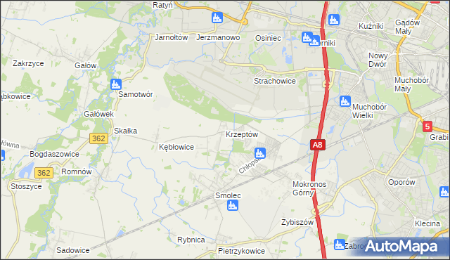 mapa Krzeptów, Krzeptów na mapie Targeo