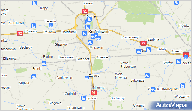 mapa Krzewie gmina Krośniewice, Krzewie gmina Krośniewice na mapie Targeo