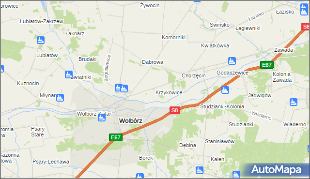 mapa Krzykowice gmina Wolbórz, Krzykowice gmina Wolbórz na mapie Targeo