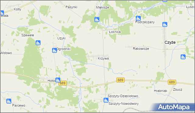 mapa Krzywa gmina Bielsk Podlaski, Krzywa gmina Bielsk Podlaski na mapie Targeo