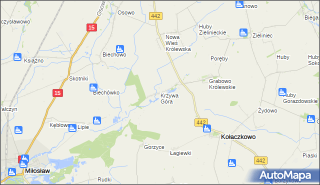 mapa Krzywa Góra gmina Kołaczkowo, Krzywa Góra gmina Kołaczkowo na mapie Targeo