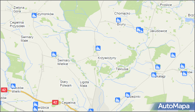 mapa Krzywiczyny, Krzywiczyny na mapie Targeo