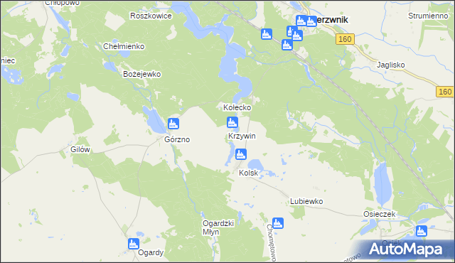 mapa Krzywin gmina Bierzwnik, Krzywin gmina Bierzwnik na mapie Targeo