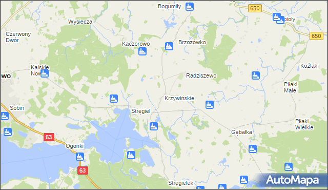 mapa Krzywińskie gmina Pozezdrze, Krzywińskie gmina Pozezdrze na mapie Targeo