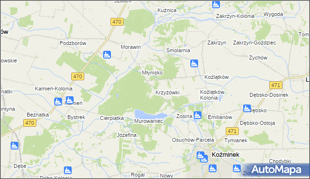 mapa Krzyżówki gmina Koźminek, Krzyżówki gmina Koźminek na mapie Targeo