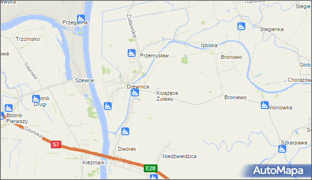 mapa Książęce Żuławy, Książęce Żuławy na mapie Targeo
