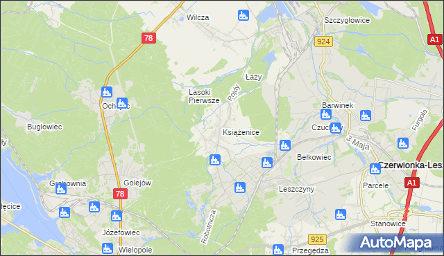 mapa Książenice gmina Czerwionka-Leszczyny, Książenice gmina Czerwionka-Leszczyny na mapie Targeo