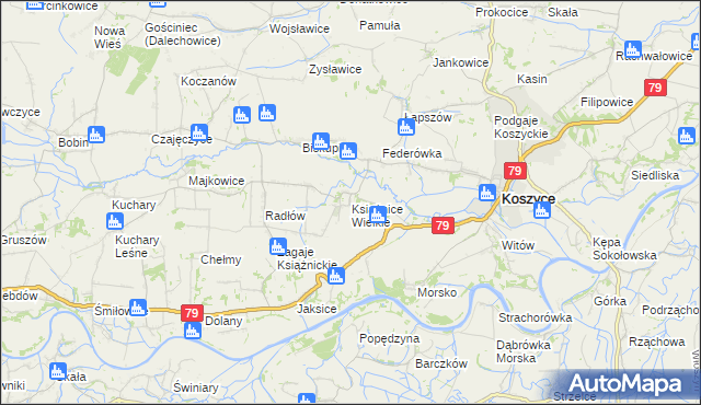 mapa Książnice Wielkie, Książnice Wielkie na mapie Targeo