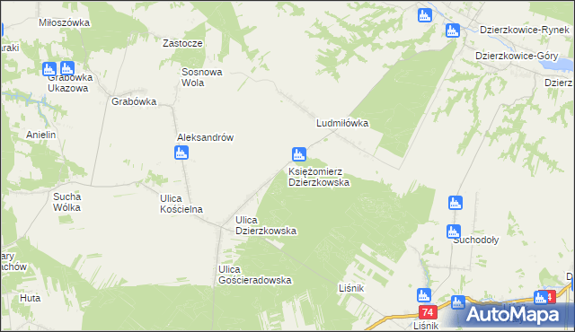 mapa Księżomierz Dzierzkowska, Księżomierz Dzierzkowska na mapie Targeo