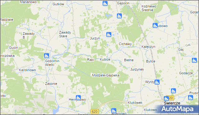 mapa Kubice gmina Nowe Miasto, Kubice gmina Nowe Miasto na mapie Targeo