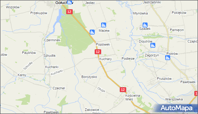 mapa Kuchary gmina Gołuchów, Kuchary gmina Gołuchów na mapie Targeo