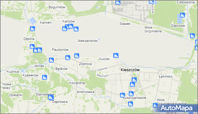 mapa Kuców gmina Kleszczów, Kuców gmina Kleszczów na mapie Targeo