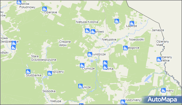 mapa Kundzicze gmina Krynki, Kundzicze gmina Krynki na mapie Targeo