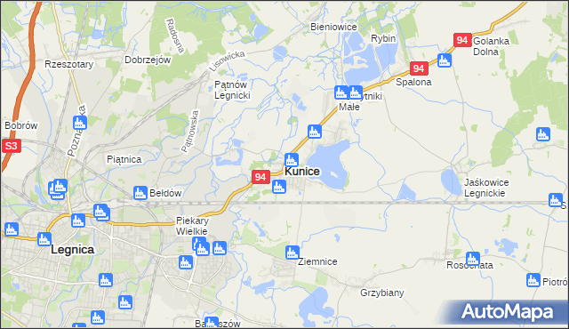 mapa Kunice powiat legnicki, Kunice powiat legnicki na mapie Targeo