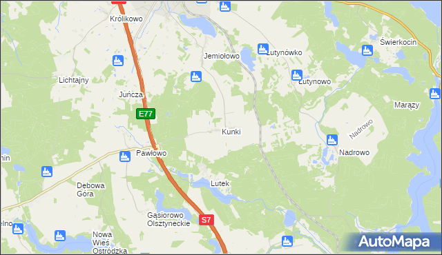 mapa Kunki gmina Olsztynek, Kunki gmina Olsztynek na mapie Targeo