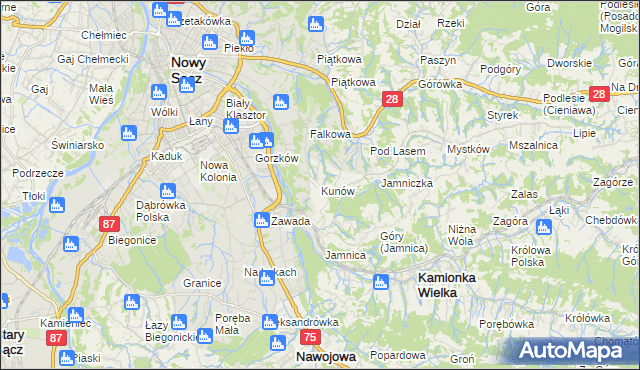 mapa Kunów gmina Chełmiec, Kunów gmina Chełmiec na mapie Targeo