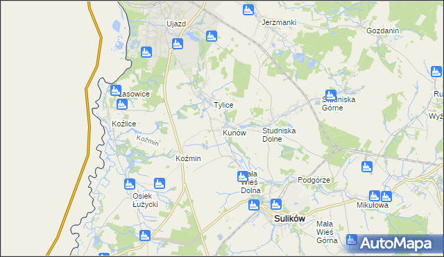mapa Kunów gmina Zgorzelec, Kunów gmina Zgorzelec na mapie Targeo