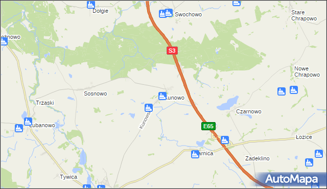 mapa Kunowo gmina Banie, Kunowo gmina Banie na mapie Targeo