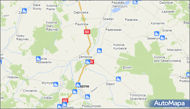 mapa Kurowice gmina Sabnie, Kurowice gmina Sabnie na mapie Targeo