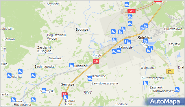 mapa Kuryły gmina Sokółka, Kuryły gmina Sokółka na mapie Targeo