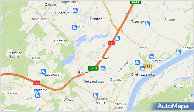 mapa Kusowo gmina Dobrcz, Kusowo gmina Dobrcz na mapie Targeo