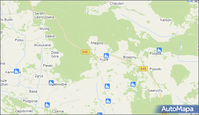 mapa Kuzie gmina Zbójna, Kuzie gmina Zbójna na mapie Targeo