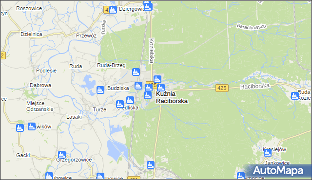 mapa Kuźnia Raciborska, Kuźnia Raciborska na mapie Targeo