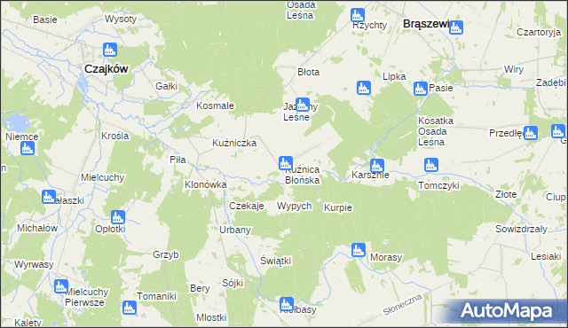 mapa Kuźnica Błońska, Kuźnica Błońska na mapie Targeo