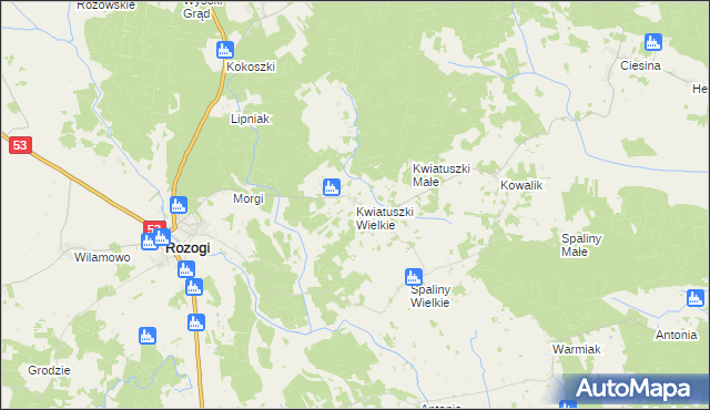 mapa Kwiatuszki Wielkie, Kwiatuszki Wielkie na mapie Targeo