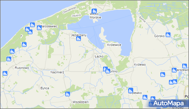 mapa Łącko gmina Postomino, Łącko gmina Postomino na mapie Targeo