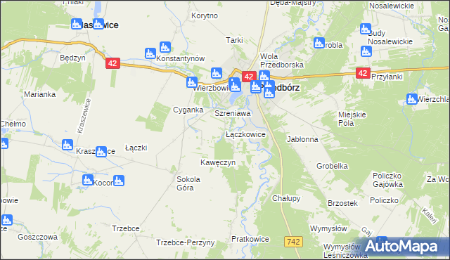 mapa Łączkowice gmina Masłowice, Łączkowice gmina Masłowice na mapie Targeo