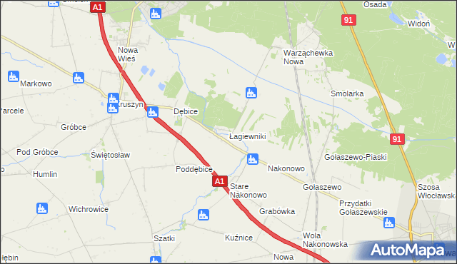 mapa Łagiewniki gmina Włocławek, Łagiewniki gmina Włocławek na mapie Targeo
