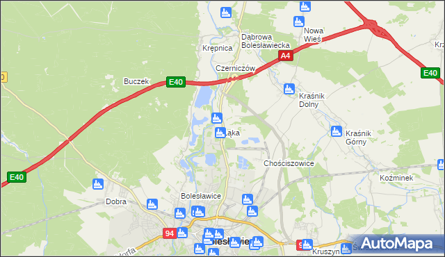 mapa Łąka gmina Bolesławiec, Łąka gmina Bolesławiec na mapie Targeo