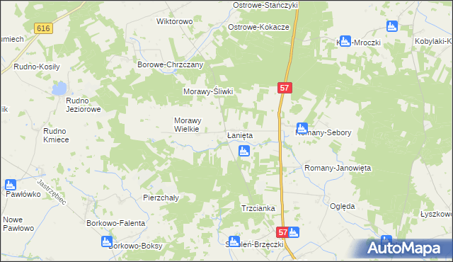 mapa Łanięta gmina Krzynowłoga Mała, Łanięta gmina Krzynowłoga Mała na mapie Targeo