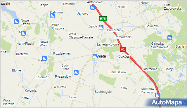mapa Łanięta powiat kutnowski, Łanięta powiat kutnowski na mapie Targeo