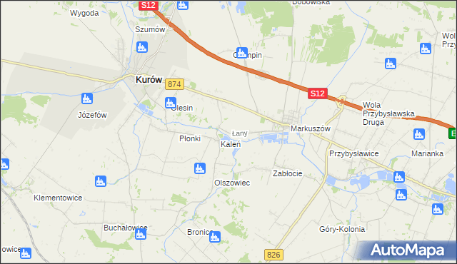 mapa Łany gmina Markuszów, Łany gmina Markuszów na mapie Targeo