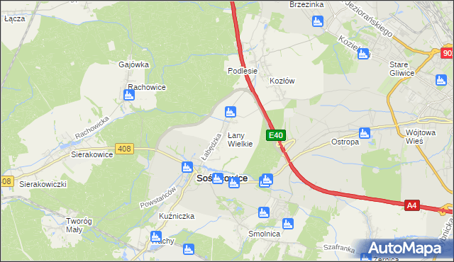 mapa Łany Wielkie gmina Sośnicowice, Łany Wielkie gmina Sośnicowice na mapie Targeo