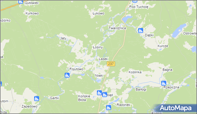 mapa Lasek gmina Tuchola, Lasek gmina Tuchola na mapie Targeo