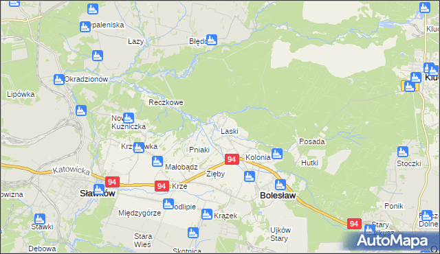 mapa Laski gmina Bolesław, Laski gmina Bolesław na mapie Targeo