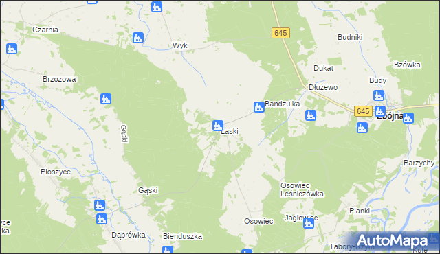 mapa Laski gmina Zbójna, Laski gmina Zbójna na mapie Targeo
