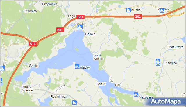 mapa Laski Wielkie gmina Kalinowo, Laski Wielkie gmina Kalinowo na mapie Targeo