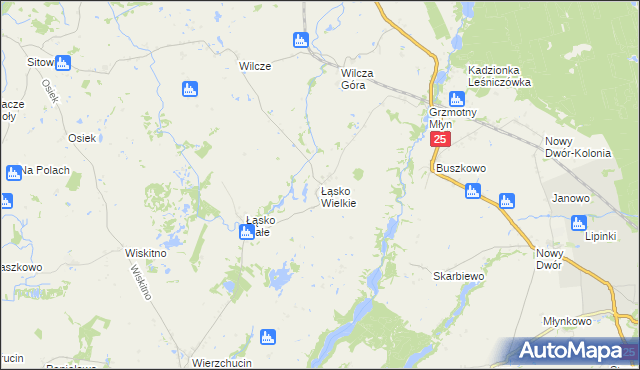 mapa Łąsko Wielkie, Łąsko Wielkie na mapie Targeo