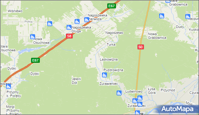 mapa Laskowizna gmina Brok, Laskowizna gmina Brok na mapie Targeo