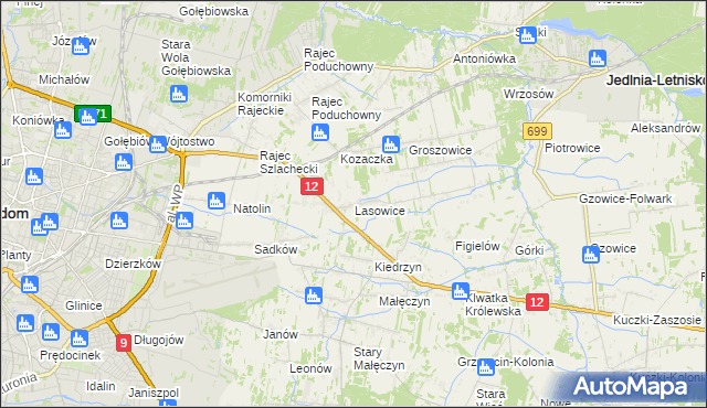 mapa Lasowice gmina Jedlnia-Letnisko, Lasowice gmina Jedlnia-Letnisko na mapie Targeo