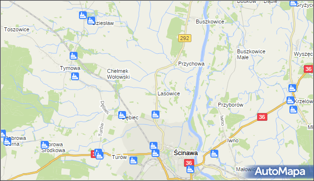 mapa Lasowice gmina Ścinawa, Lasowice gmina Ścinawa na mapie Targeo