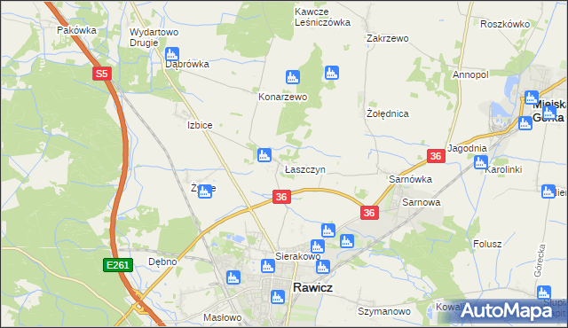 mapa Łaszczyn gmina Rawicz, Łaszczyn gmina Rawicz na mapie Targeo