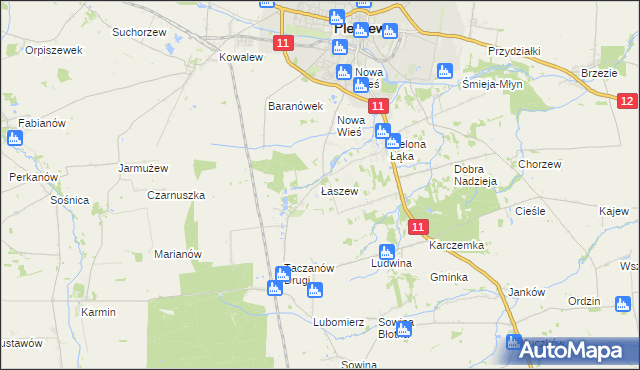 mapa Łaszew gmina Pleszew, Łaszew gmina Pleszew na mapie Targeo