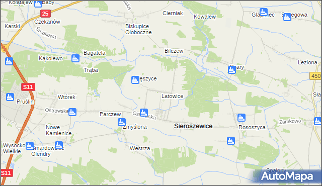 mapa Latowice, Latowice na mapie Targeo